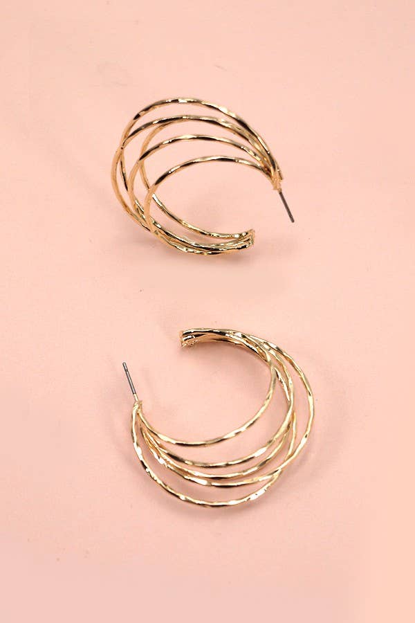 HAMMERED MULTI ROW HOOP EARRINGS