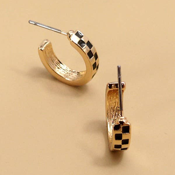 MINI CHECKER HOOP HUGGIE EARRINGS