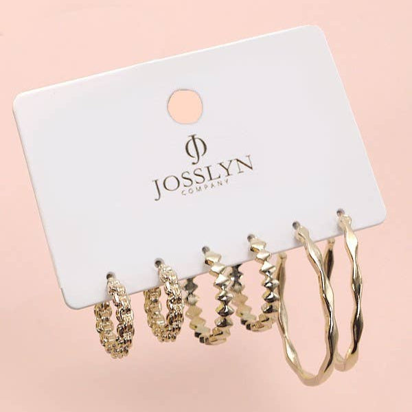 HAMMERED ETCHED CUT EARRINGS - Set