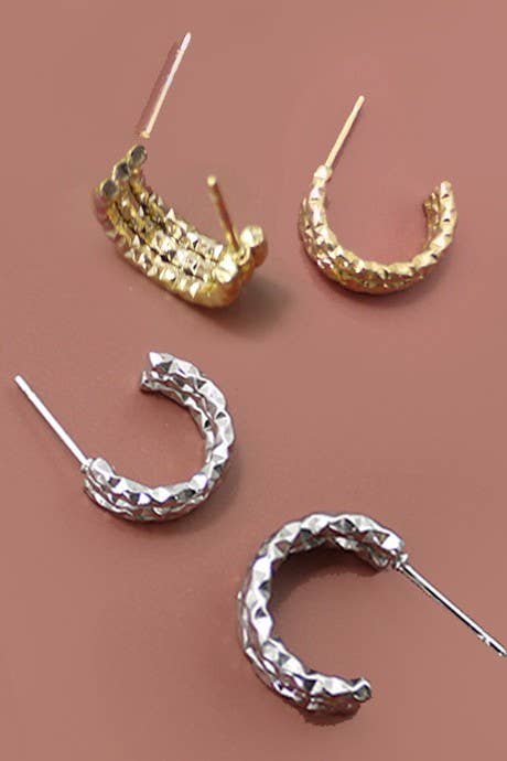 Hammered Huggie HOOP Earrings