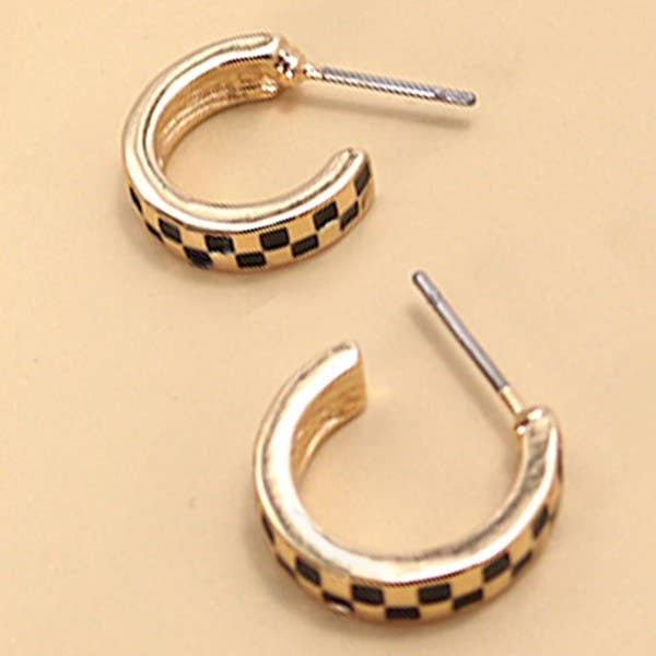 MINI CHECKER HOOP HUGGIE EARRINGS
