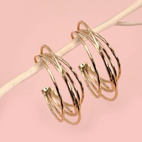 HAMMERED MULTI ROW HOOP EARRINGS