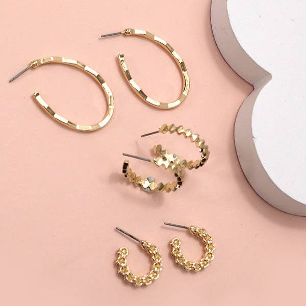 HAMMERED ETCHED CUT EARRINGS - Set
