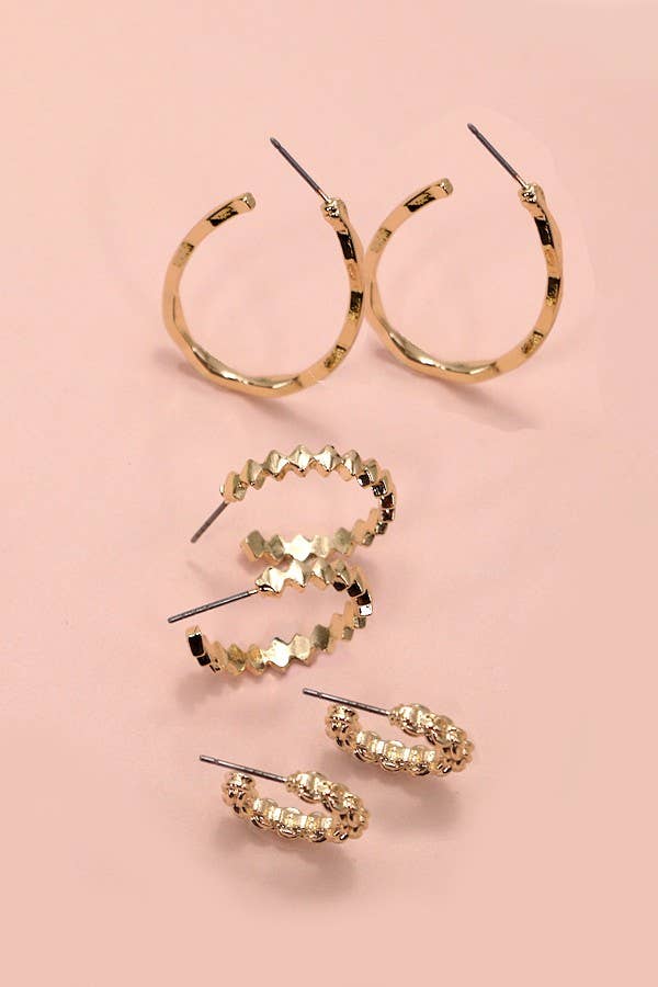 HAMMERED ETCHED CUT EARRINGS - Set