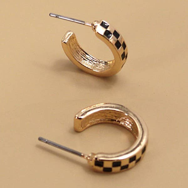MINI CHECKER HOOP HUGGIE EARRINGS