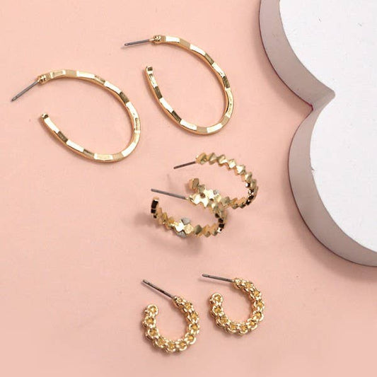 HAMMERED ETCHED CUT EARRINGS - Set