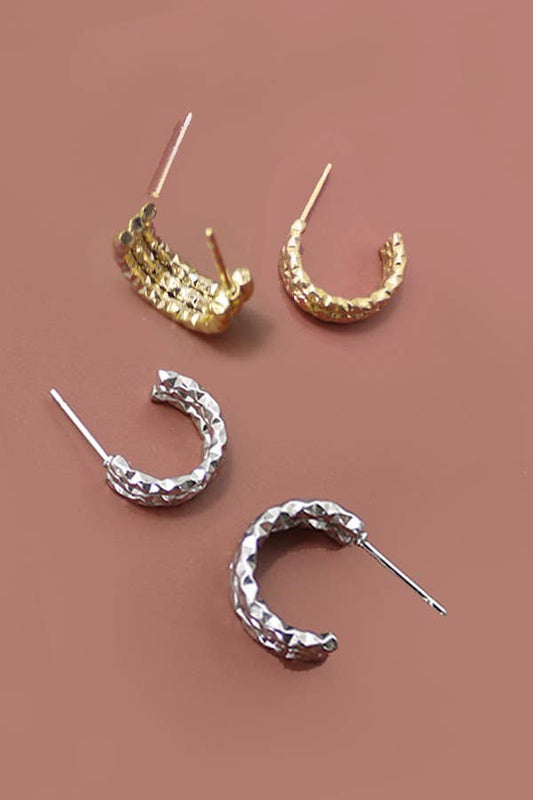 Hammered Huggie HOOP Earrings